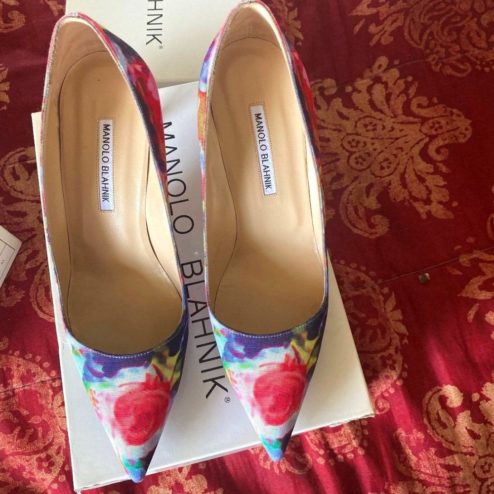 100% MANOLO BLAHNIK NEW FLORAL HEEL 70BB BOX 41 11